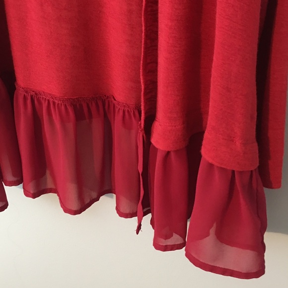 UMGEE Open Cardigan Sweater Red Sheer Ruffles Small - Picture 4 of 10